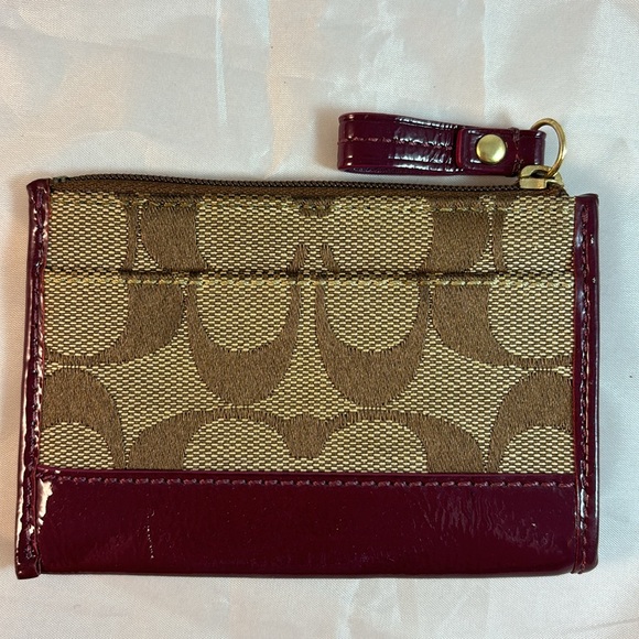 Coach Signature Canvas Tan Wallet with Plum Leather - Picture 2 of 8
